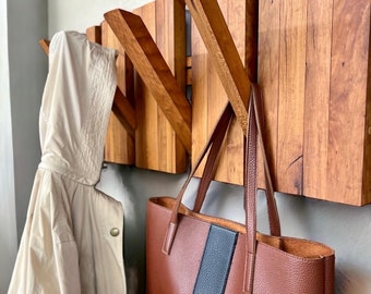 Wooden Coat Hanger, Wall Hook, Modern Coat Rack, Space Saving, Wall-Mounted, Hidden Storage, Cherry Wood