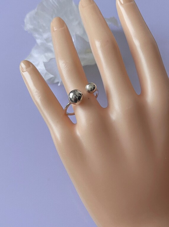 Asymmetric Double Ball Ring/open Ball Sterling Silver 925 Ring