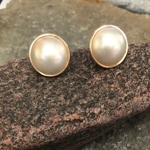 Elegant Pearl Stud Earrings in 14 Kt solid Gold ../ Wedding Jewelry / Gifts for Her/ Party image 5