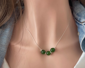 Grüne Jade Halskette Sterling Silber in 925/Geschenke für Sie/Minimalistisch/Büro/Schmuck/Weihnachten/Geburtstag/Schutzstein/Abschluss/Schichtung