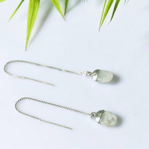 Cute Moonstone Threader Earrings in 925 Sterling Silver/Gifts for Her/Birthday/Anniversary/Graduation/Christmas/Trendy