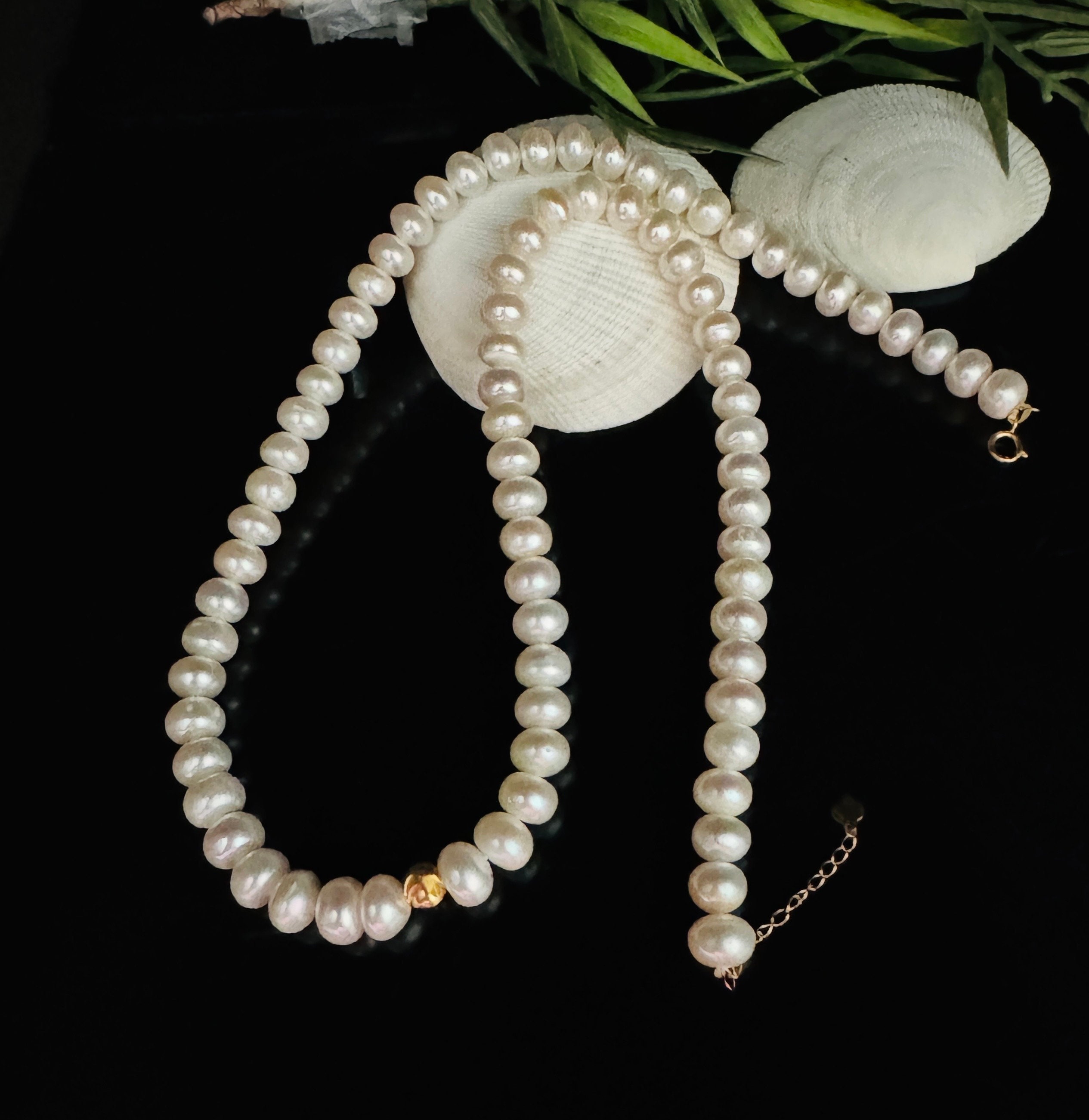 Freshwater Pearl Necklace in Solid 18K Yellow Gold/ Gifts
