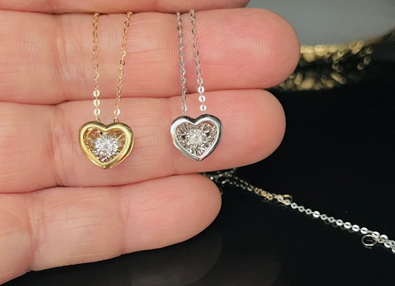 Genuine Diamond Heart Necklace in Solid 18K Gold Gifts for Her Birthday Anniversary Graduation Wedding Etsy