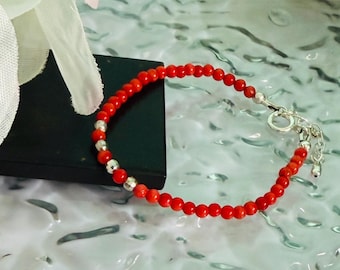 スターリングシルバー製ベビーブレスレット/アンクレット コーラルビーズ付き (5インチ)/女の子向け/誕生日プレゼント