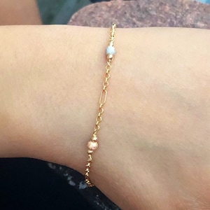 Solid 18K Gold Bead Bracelet Three Tone Rose , White Yellow Gold/Birthday/Anniversary/Christmas/Valentines/Wedding/Graduation
