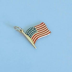 USA Flag Charm/ Pendant in Solid 14k Yellow Gold  with Red and  Blue Enamel /Birthday/Anniversary/Mother’s Day /Christmas