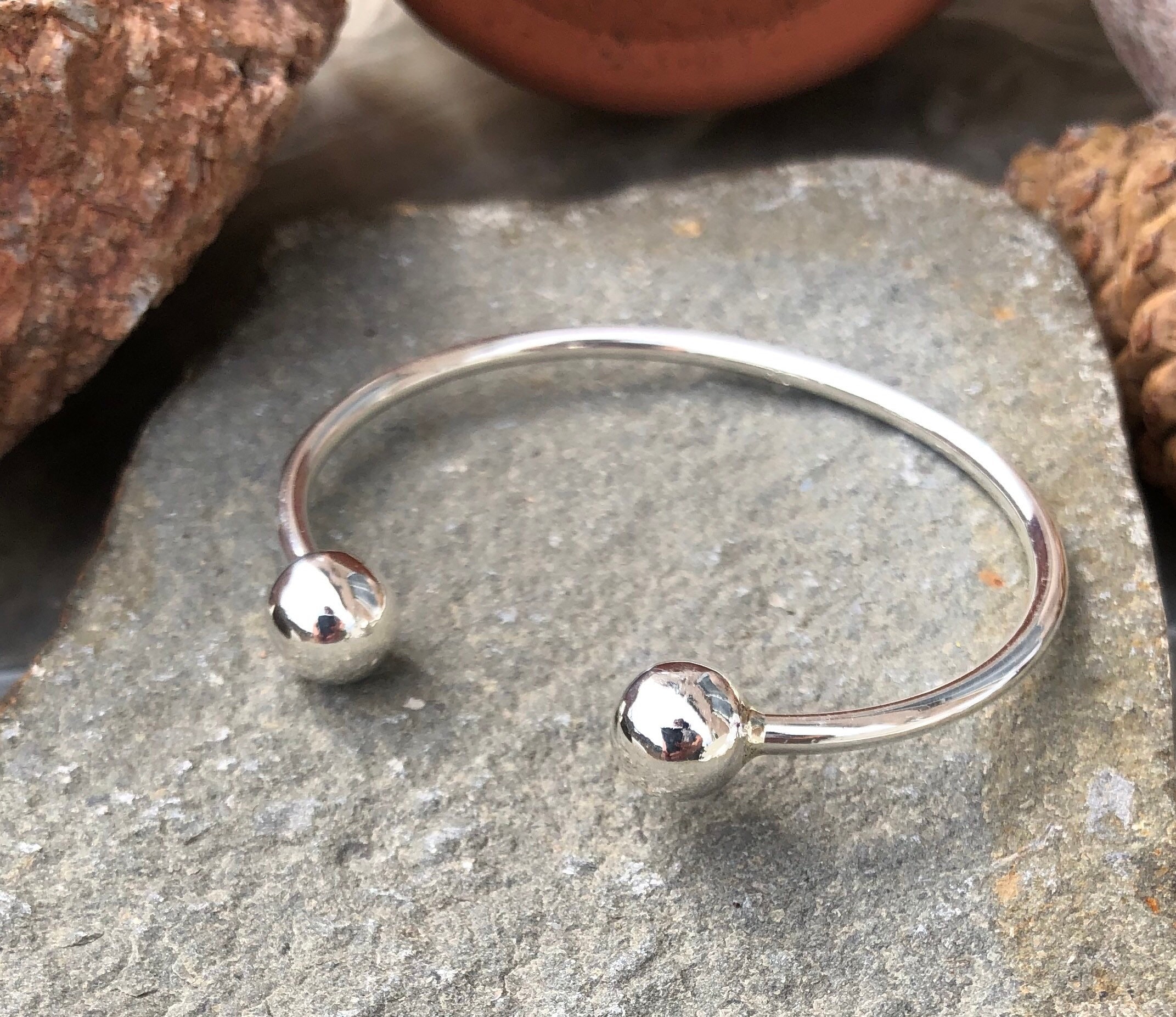 Cuff Bracelet in 925 Sterling Silver With 10 Mm Ball Ends / Etsy