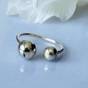 Asymmetric Double ball Ring/Open ball Sterling Silver 925 Ring/Christmas Gift /Free Size/Graduation/Valentines