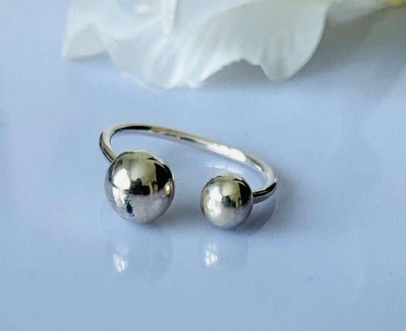 Asymmetric Double Ball Ring/open Ball Sterling Silver 925 Ring
