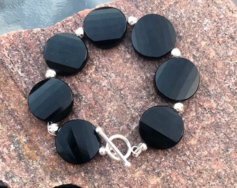 Splendido bracciale in vero onice nero in argento sterling 925