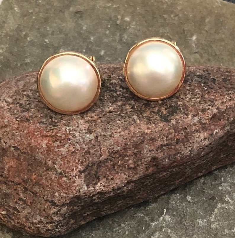 Elegant Pearl Stud Earrings in 14 Kt solid Gold ../ Wedding Jewelry / Gifts for Her/ Party image 7