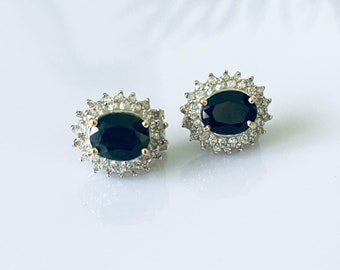 Diamond and Sapphire Earrings in Solid 14 K  - Stunning / with Appraisal  /Gifts for Her