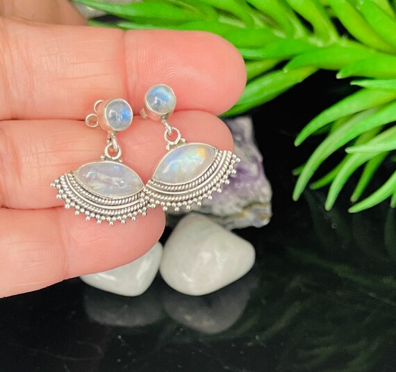 Rainbow Moonstone Dangle Earrings in 925 Sterling Silver Gifts for Her Birthday Anniversary graduation calming Stone christmas Etsy