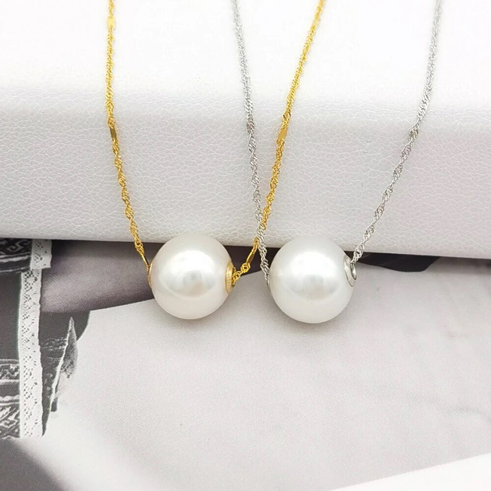 Floating Solitaire AAA Pearl Necklace in Solid 18K Yellow Gold - Etsy ...