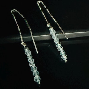Faceted Blue Topaz  Threader Earrings in 925 Sterling Silver/Gifts for Her/Birthday/Anniversary/Graduation/Christmas/Trendy
