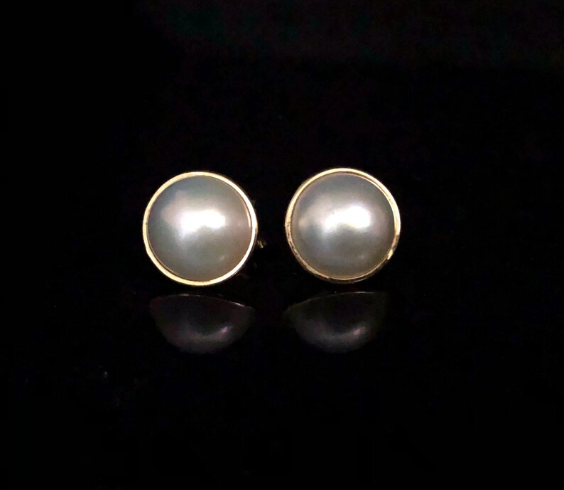 Elegant Pearl Stud Earrings in 14 Kt solid Gold ../ Wedding Jewelry / Gifts for Her/ Party image 9