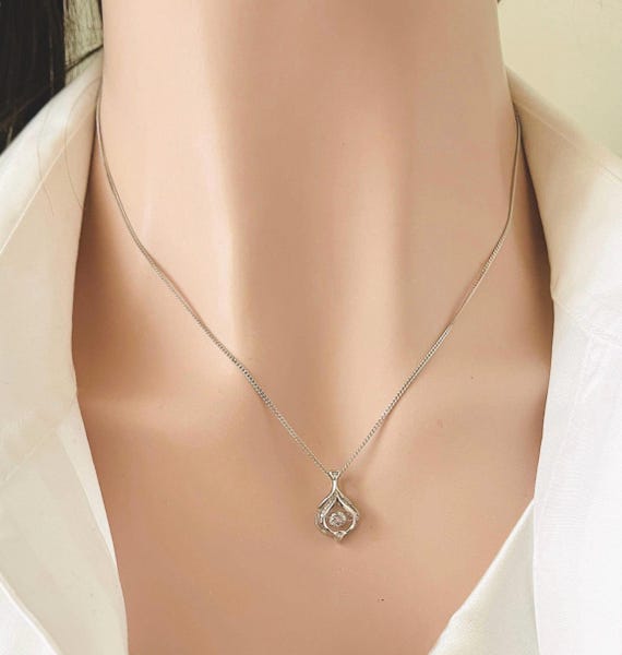 Sterling Silver Teardrop Pendant Necklace With Dancing CZ Stone - Etsy