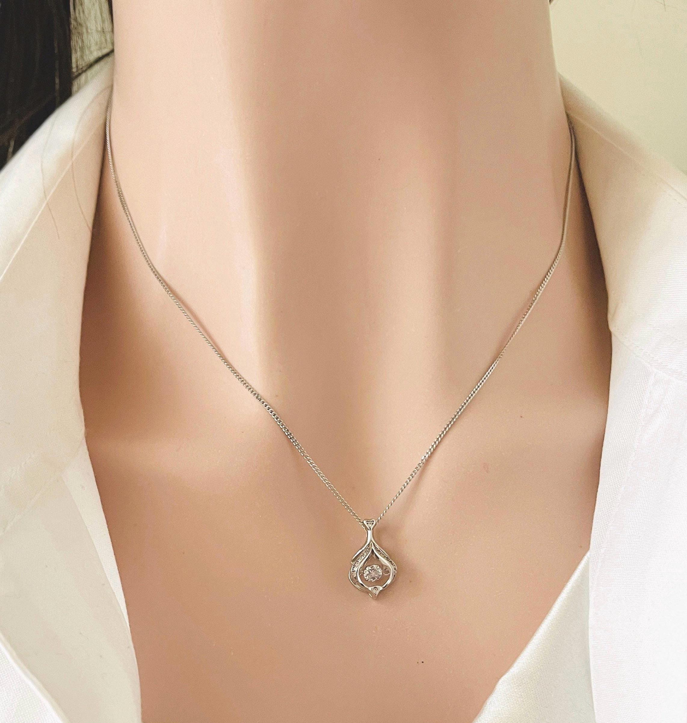 Sterling Silver Teardrop Pendant Necklace With Dancing CZ Stone - Etsy