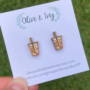 Iced Coffee Earrings, Coffee Lover Gift, Small Coffee Earrings, Iced Coffee Studs, Latte Wood Studs, Small Coffee Earrings, Iced Mocha