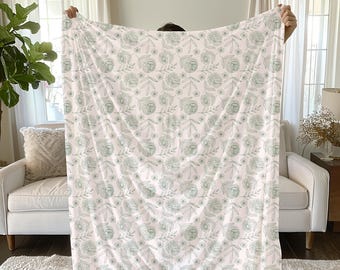 Green Floral Blanket, Granmillenial Blanket, Granny Chic Blanket, Soft Dorm Throw, Preppy Tween Girl Gift, Cottagecore Decor, Retro Heirloom