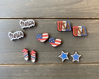 4th of July Earrings, Star Stud Earrings, Red White Blue Earrings, Small Patriotic Earrings, Fourth of July Jewelry, Gnome Studs, Rainbow