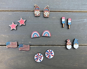 4th of July Earrings, Star Stud Earrings, Red White Blue Earrings, Small Patriotic Earrings, Fourth of July Jewelry, Gnome Studs, Rainbow
