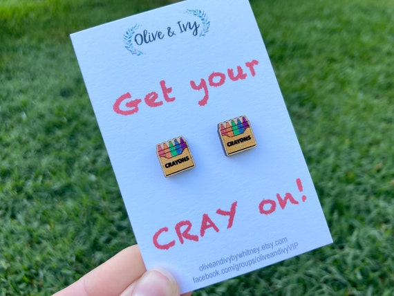 Teacher Appreciation Gift, Crayon Stud Earrings, Wood Stud Earrings, Small Teacher Earrings, Teacher Gift, End of Year Teacher Gift