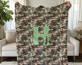 Custom Camo Blanket, Personalized Kids Blanket, Soft Kids Throw, Camo Name Blanket, Green Camo Gift, Boy Name Hunting Blanket, Deer Camp