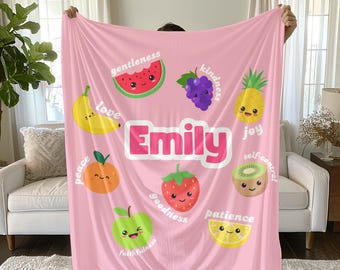 Custom Christian Kids Blanket, Personalized Kids Blanket, Soft Kids Throw, Fruits of the Spirit Blanket, Preppy Tween Girl Gift Blanket