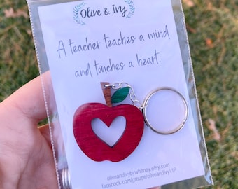 Apple Teacher Keychain, Teacher Gift, Teacher Christmas Gift, Apple Heart Keychain, End of the School Year Gift, Small Teacher Gift