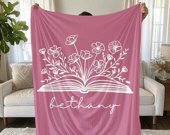 Personalized Book Blanket, Custom Book Lover Gift, Reading Blanket, Book Shelf Blanket, Cozy Reading Gift, Soft Reading Throw Librarian Gift