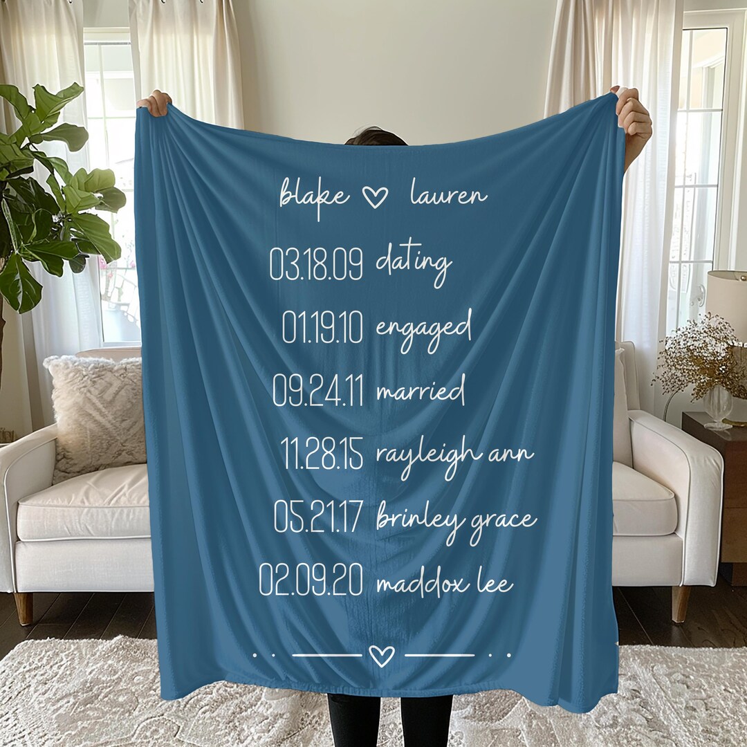 Custom Anniversary Blanket, Personalized Family Dates Blanket, Trendy ...