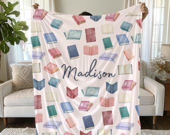 Personalized Book Blanket, Custom Book Lover Gift, Reading Blanket, Book Shelf Blanket, Cozy Reading Gift, Soft Reading Throw Librarian Gift
