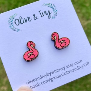 Flamingo Float Stud Earrings, Wood Flamingo Studs, Bird Earrings, Summer Stud Earrings, Small Flamingo Earrings, Pink Flamingo Float Earring