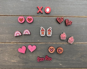 Valentine’s Day Stud Earrings, Small Heart Earrings, Love Stud Earring, Wood Stud Earrings, Valentines Studs, Heart Wood Studs