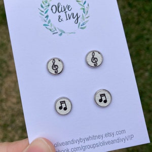 Music Stud Earrings, Small Music Stud, 8mm Stud Earrings, Music Note Earring, Music Teacher Gift, Small Earring Set, Musical Earring