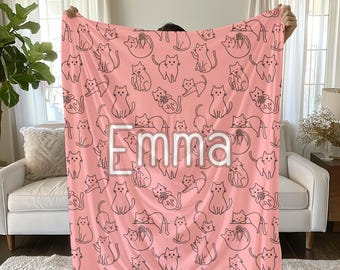 Custom Girl Cat Blanket, Personalized Teen Blanket, Soft Kids Throw, Kitty Name Blanket, Tween Girl Gift, Preppy Cute Cat Name Blanket Gift