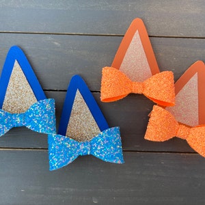 Blue Dog Ear Pigtail Bow Set, Orange Dog Ear Pigtail Bows, Dog Ear Pigtail Clips, Dog Costume Ears, Dog Ear Hair Clips, Blue Dog Costume