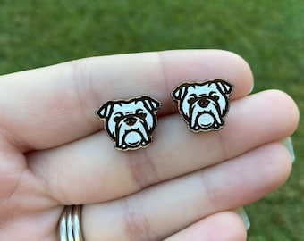 Bulldog Stud Earrings Wood Sports Studs Football Earrings Dog Stud Earrings Small Bulldog Earrings White Dog Studs Etsy