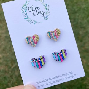 Teacher Stud Earrings, Teacher Gift, Small  Book Heart Earrings, Teacher Appreciation Gift, Book Stud Earrings, Teacher Stud Set, Teach Stud