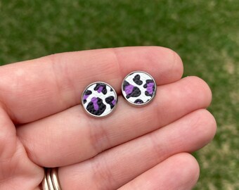 Purple Leopard Studs, Animal Print Studs, Neutral Stud Earrings, Small Stud Earrings, Cheetah Studs, Animal Print Earrings