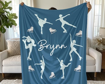 Custom Ice Skating Blanket, Personalized Kids Name Blanket, Soft Kids Throw, Figure Skating Blanket, Skating Tween Girl Gift, Name Blanket