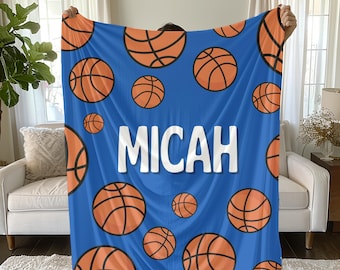 Custom Basketball Blanket, Personalized Boys Blanket, Soft Kids Throw, Basketball Name Blanket, BBall Team Gift Blanket, Kids Sports Blanket