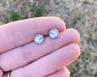 Tiny Baseball Stud Earrings, Small Baseball Earrings, 6mm Ball Earrings, Little Girl Baseball Earrings, Small Sports Earrings, Tiny Studs