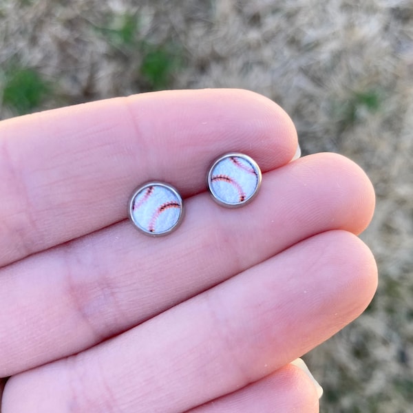 Tiny Baseball Stud Earrings, Small Baseball Earrings, 6mm Ball Earrings, Little Girl Baseball Earrings, Small Sports Earrings, Tiny Studs