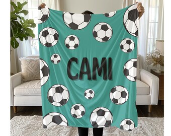 Custom Soccer Blanket, Personalized Kids Blanket, Soft Kids Throw, Soccer Name Blanket, Soccer Team Gift Name Blanket, Kids Sports Blanket