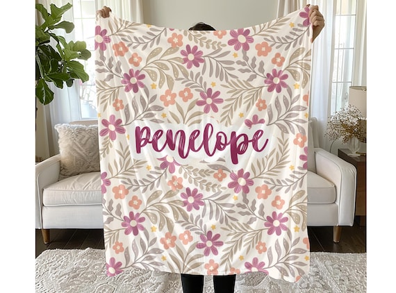 Custom Girl Flower Blanket, Personalized Teen Blanket, Soft Kids Throw, Floral Name Blanket, Tween Girl Gift, Preppy Name Blanket Gift