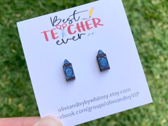 Crayon Stud Earrings, Teacher Appreciation Gift, Wood Stud Earrings, Small Teacher Earrings, Teacher Gift, End of Year Teacher Gift, Crayons