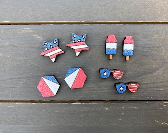 4th of July Earrings, Star Stud Earrings, Red White Blue Earrings, Small Patriotic Earrings, Fourth of July Jewelry, Star Studs, Popsicle