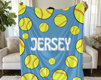 Custom Softball Blanket, Personalized Kids Blanket, Soft Kids Throw, Softball Name Blanket, Softball Team Gift Blanket, Kids Sports Blanket